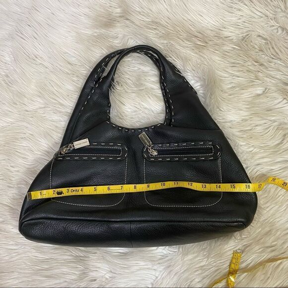 Donald J Pliner Black Leather Dual Top Handle Shoulder Tote Bag Purse - Picture 12 of 14